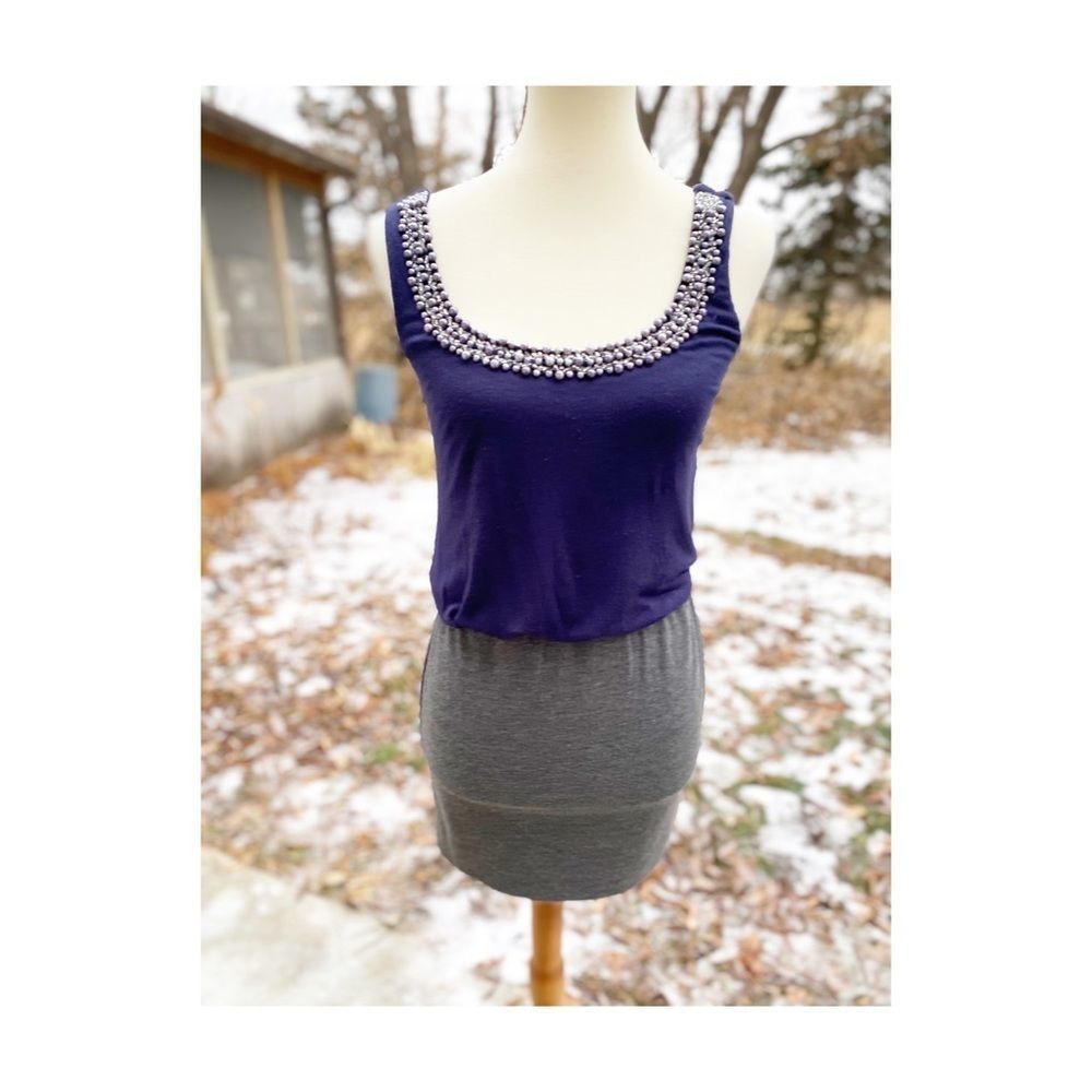 Y2K Urban Behaviour Mini Dress Beaded Scoop Jersey